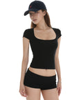IAMXIAA Square Neck Fitted Short Sleeve T-Shirt
