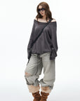 IAMXIAA Sweat-shirt oversize à épaules dénudées et cordon de serrage