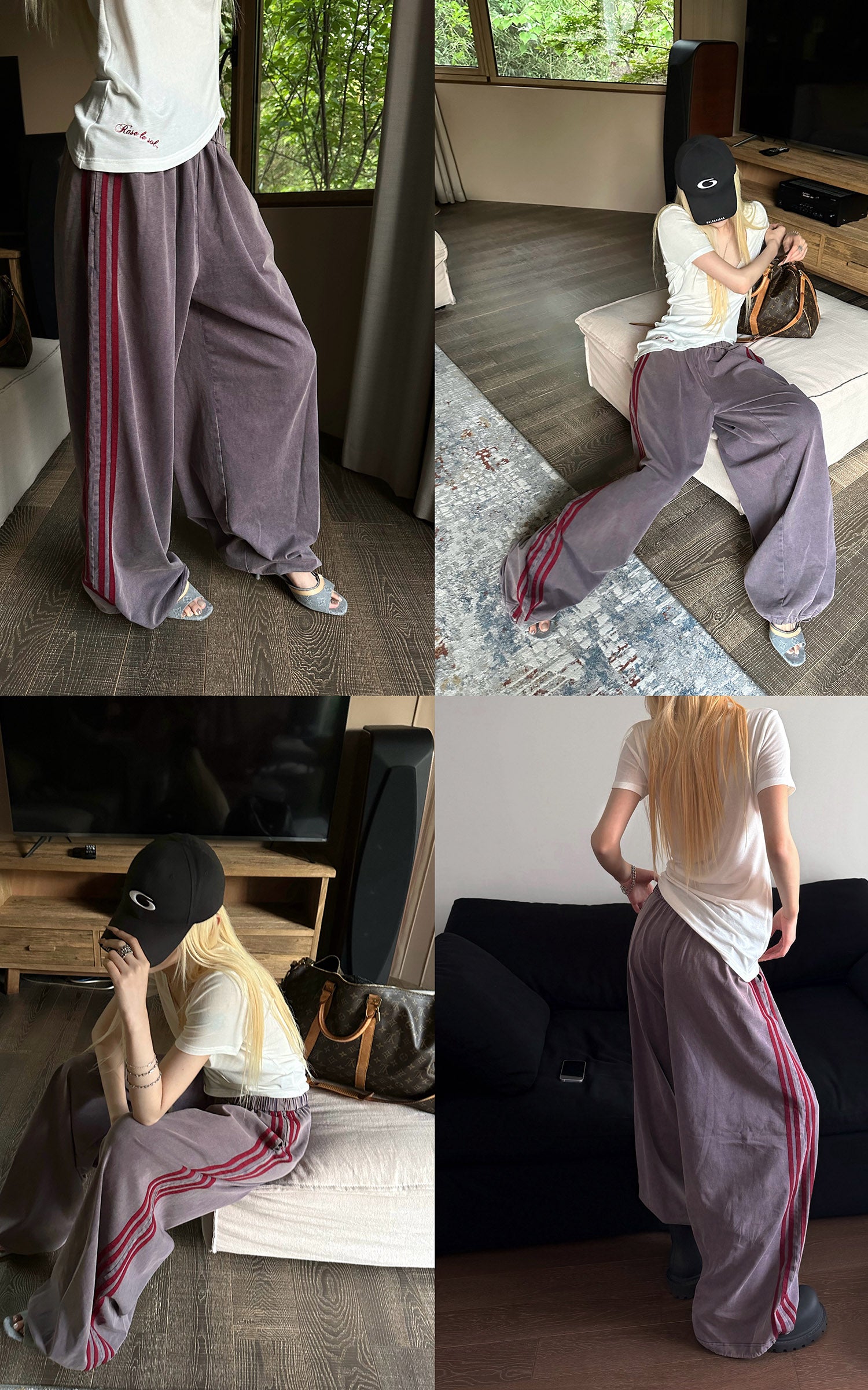 Rase le sol Washed Velvet-Feel Wide-Leg Track Pants