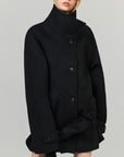 0122stepll Sculpted High Collar Belted Jacket