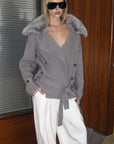 0122stepll Plush Wool Collar Belted Knit Jacket
