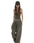 IAMXIAA Ribbed Button Tank and Wide Leg Drawstring Pants Two-Piece Set