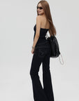 IAMXIAA Strapless Denim Top and Flared Pants Two-Piece Set