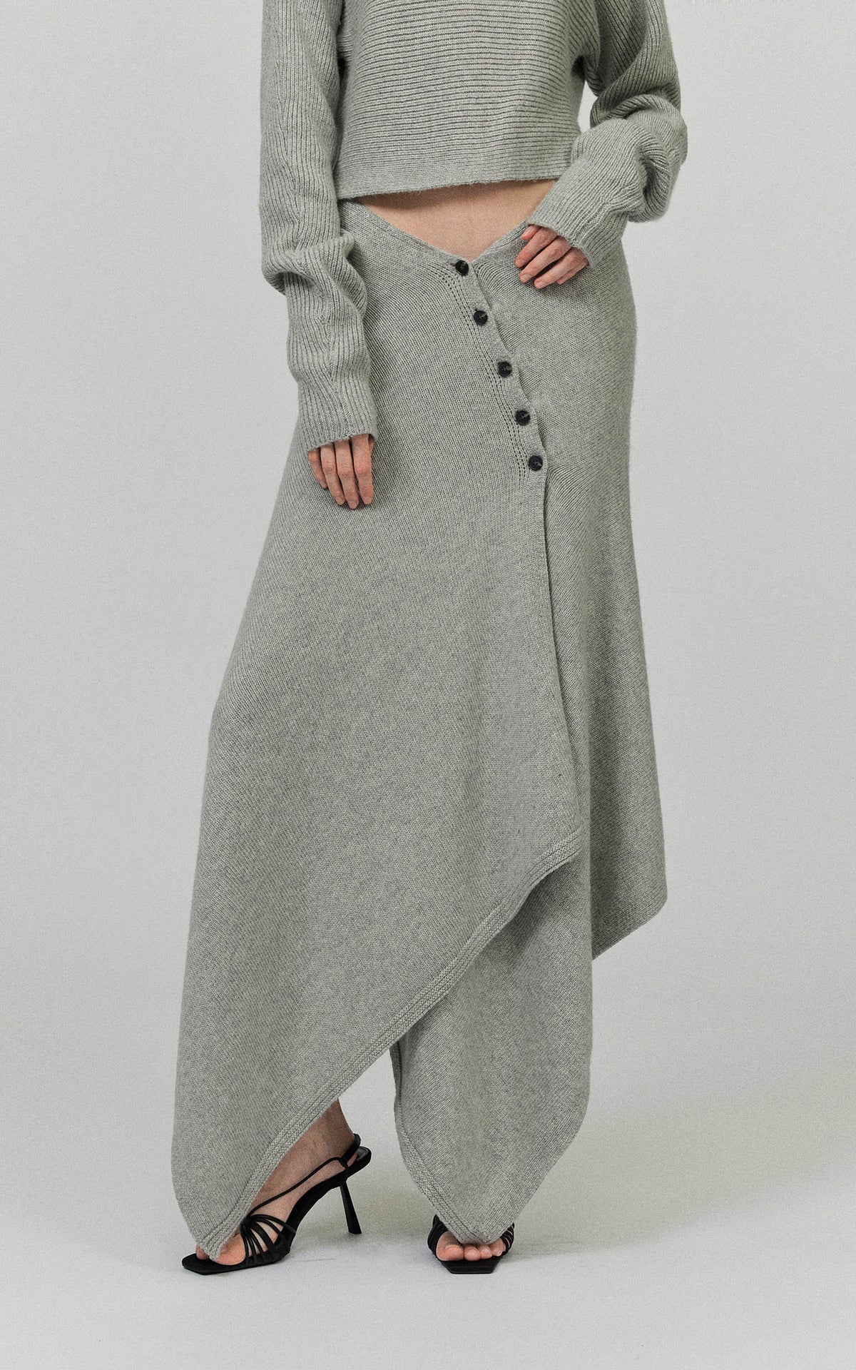 0122stepll Draped Knit Top &amp; Asymmetric Maxi Skirt Set