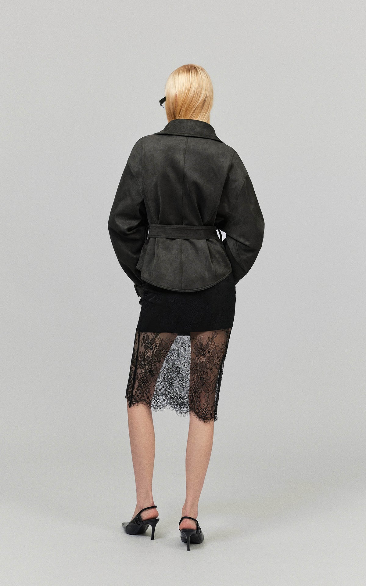0122stepll Washed Suede Belted Biker Jacket