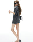 IAMXIAA V Neck Long Sleeve Tee Casual Loose Fit Top
