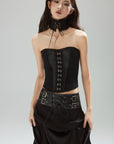 Low pixel Black Hook-Front Strapless Corset Top