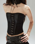Low pixel Black Hook-Front Strapless Corset Top