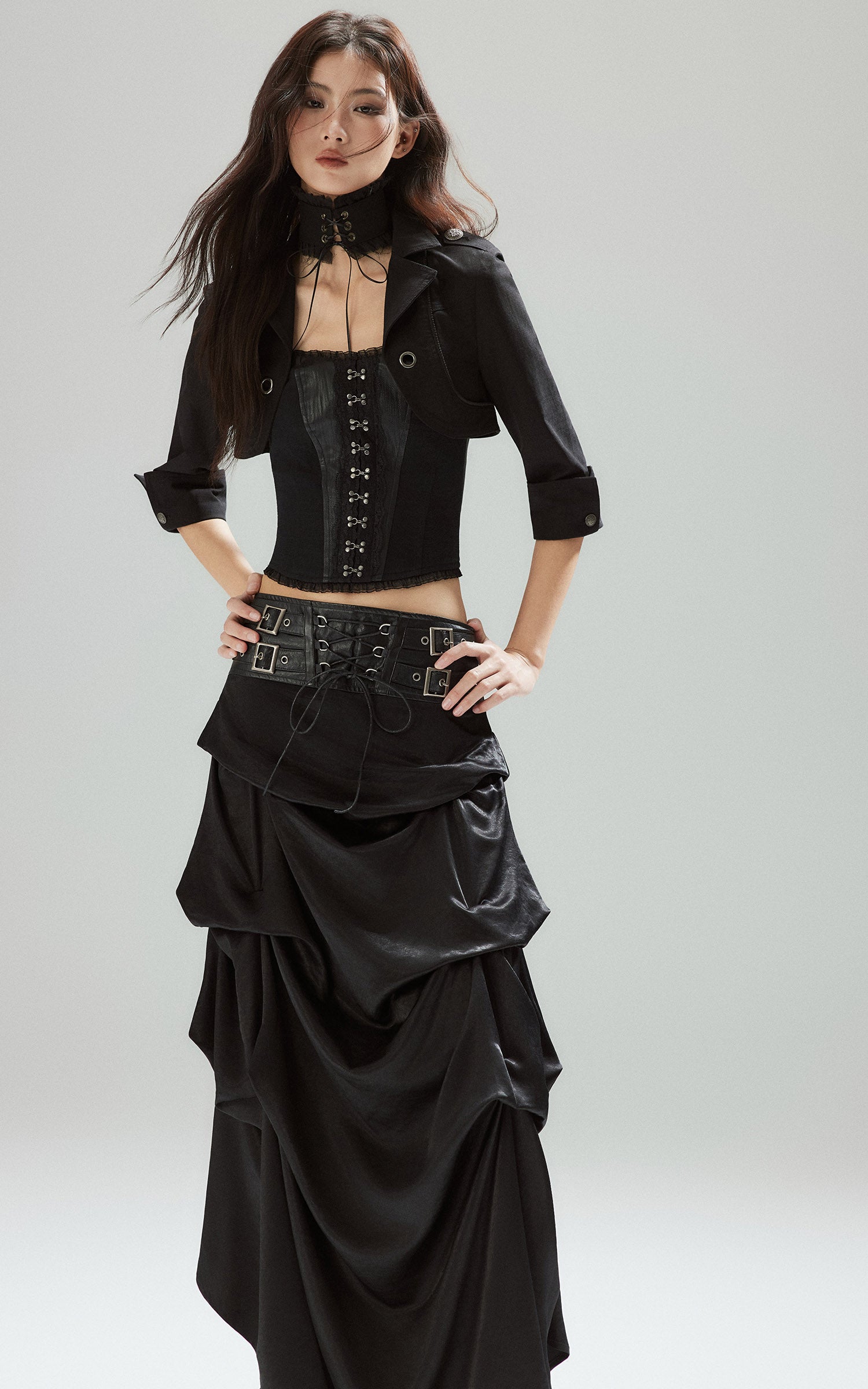 Low pixel Black Hook-Front Strapless Corset Top