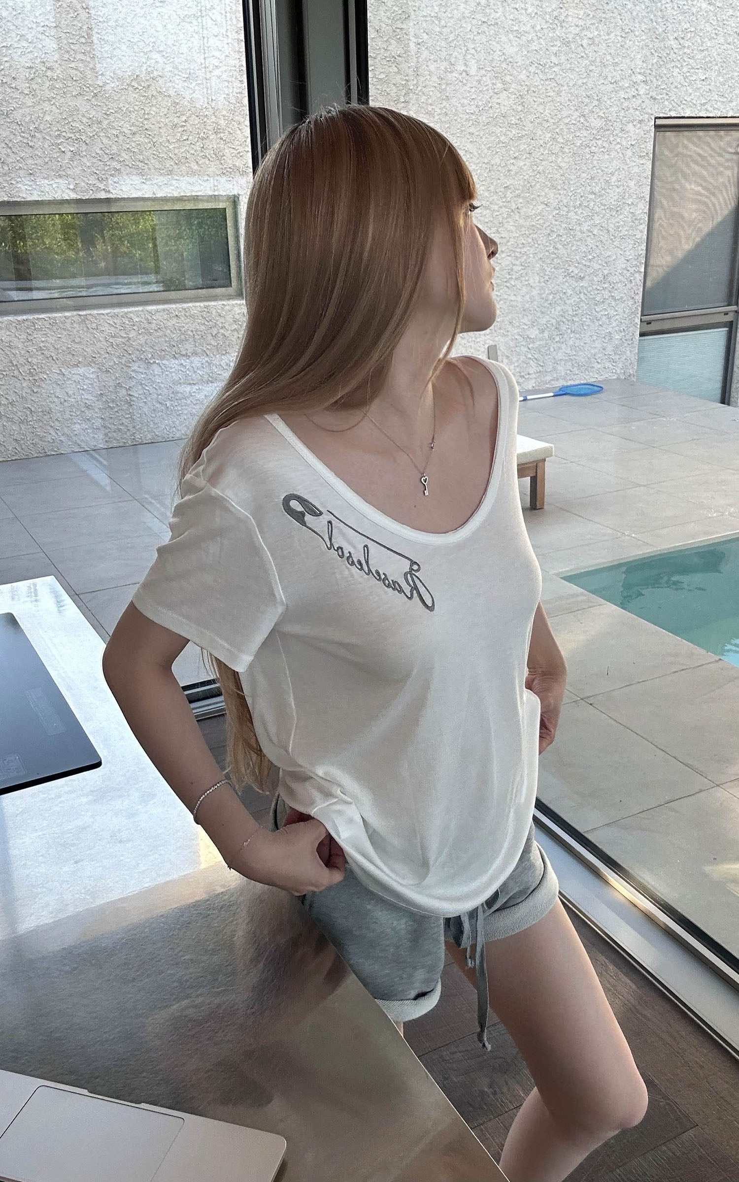 Rase le sol Safety Pin Graphic Relaxed T-Shirt &amp; Terry Shorts Set