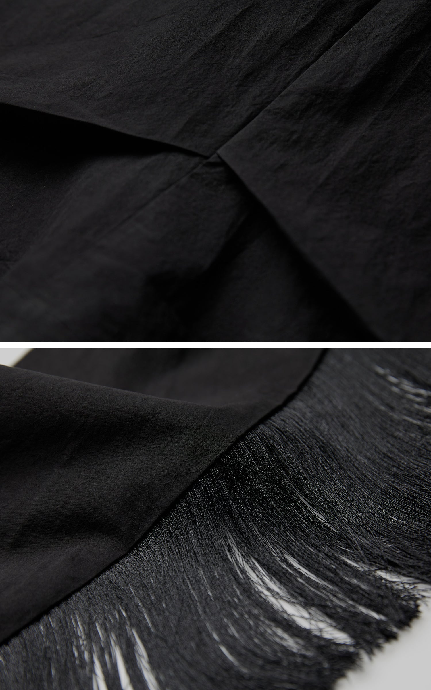 DOINDULGE Wide-Leg Draped Pants with Fringed Panels and Deconstructed Details