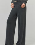 0122stepll High-Neck Zip Knit Cardigan & Foldover Wide-Leg Pants Set