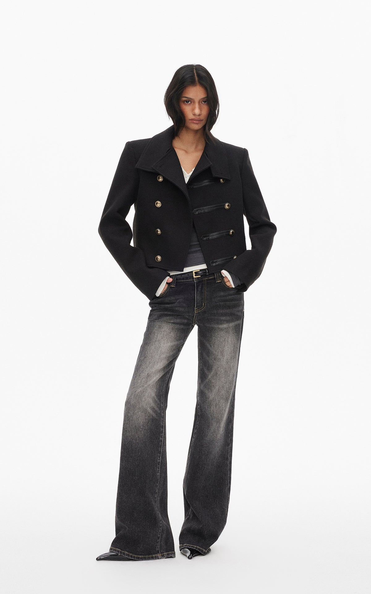0122stepll High Collar Cropped Military Jacket