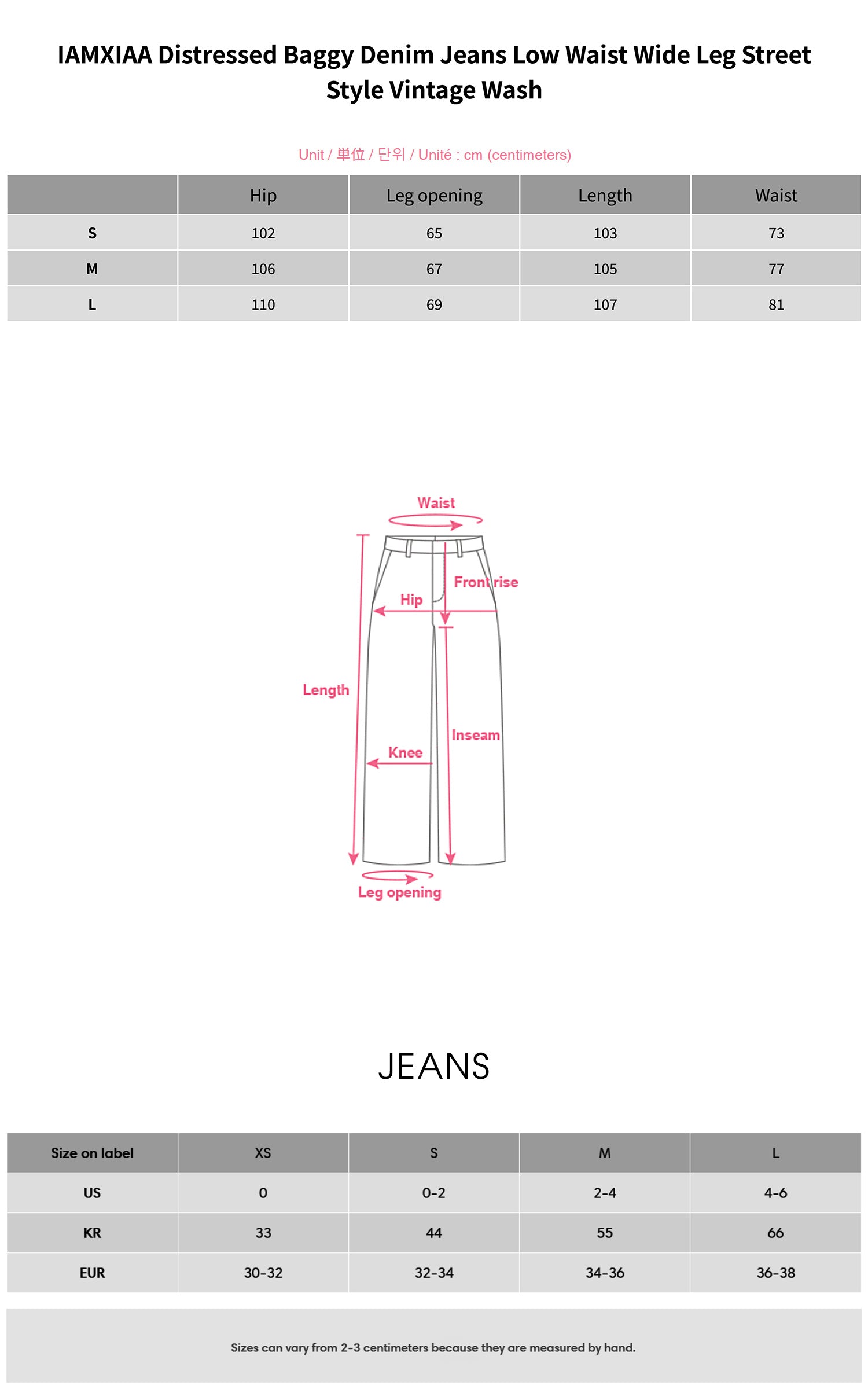 IAMXIAA Distressed Baggy Denim Jeans Low Waist Wide Leg Street Style Vintage Wash