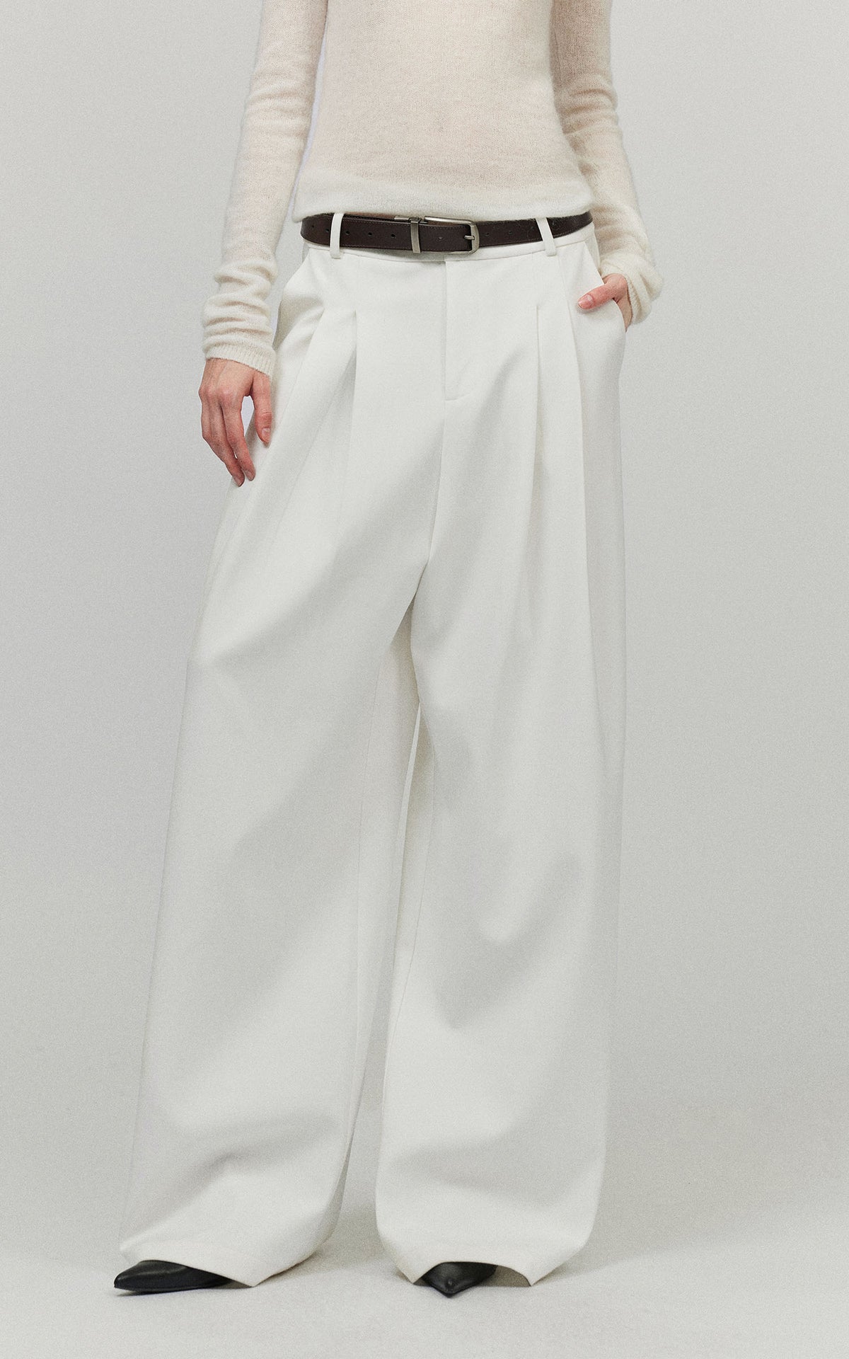 0122stepll Low Rise Pleated Oversized Wide Leg Tailored Pants