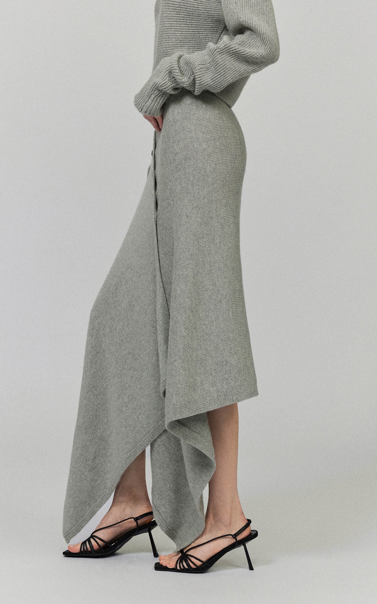 0122stepll Draped Knit Top &amp; Asymmetric Maxi Skirt Set