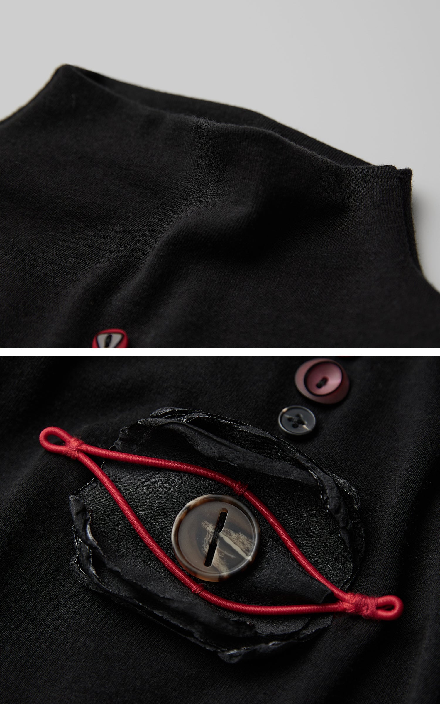 DOINDULGE Ruched Fitted Tee with Deconstructed Eye Button Detail
