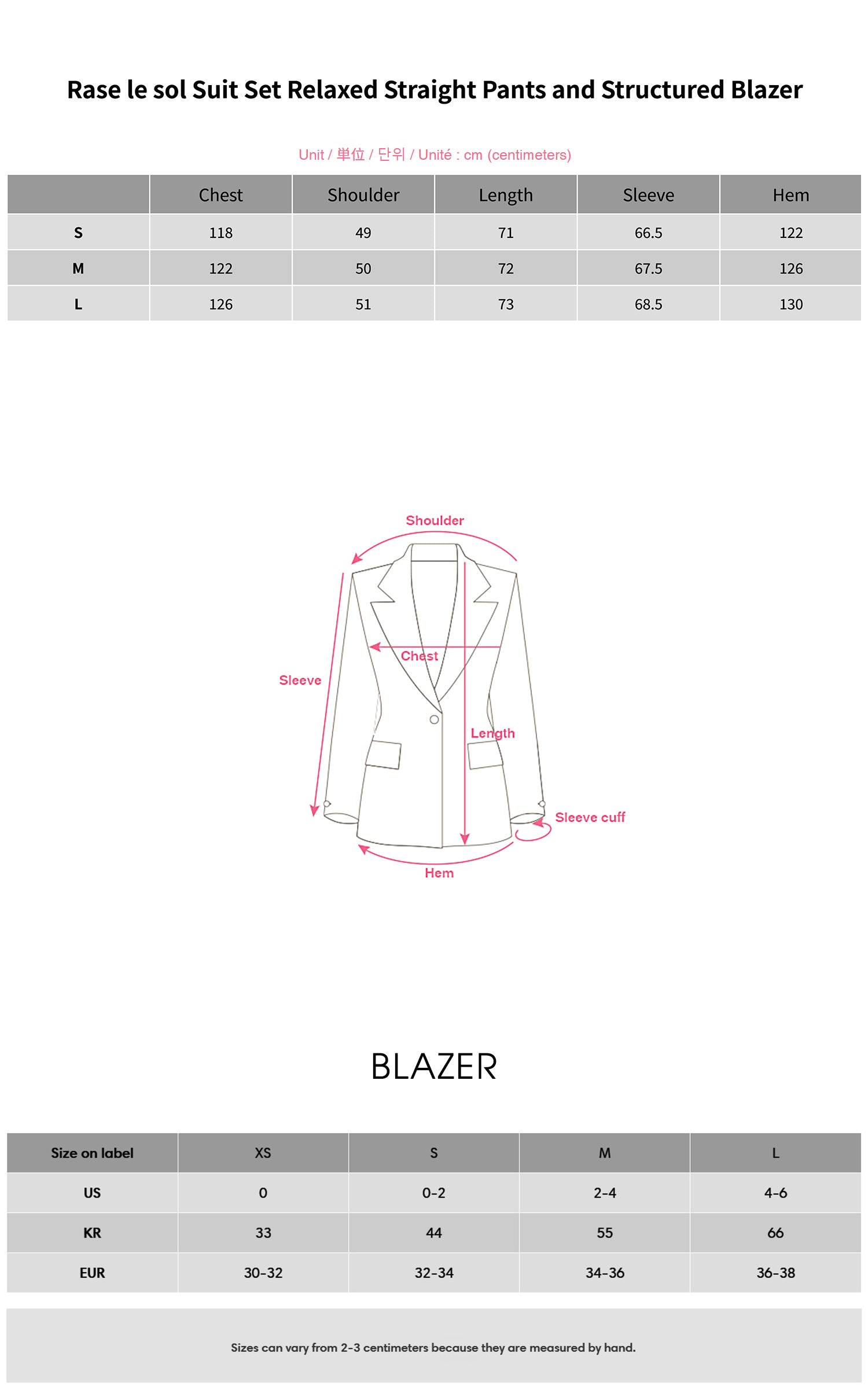Rase le sol Suit Set Relaxed Straight Pants and Structured Blazer