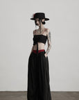 DOINDULGE Deconstructed Pinstripe Wide-Leg Pants with Contrast Waistband