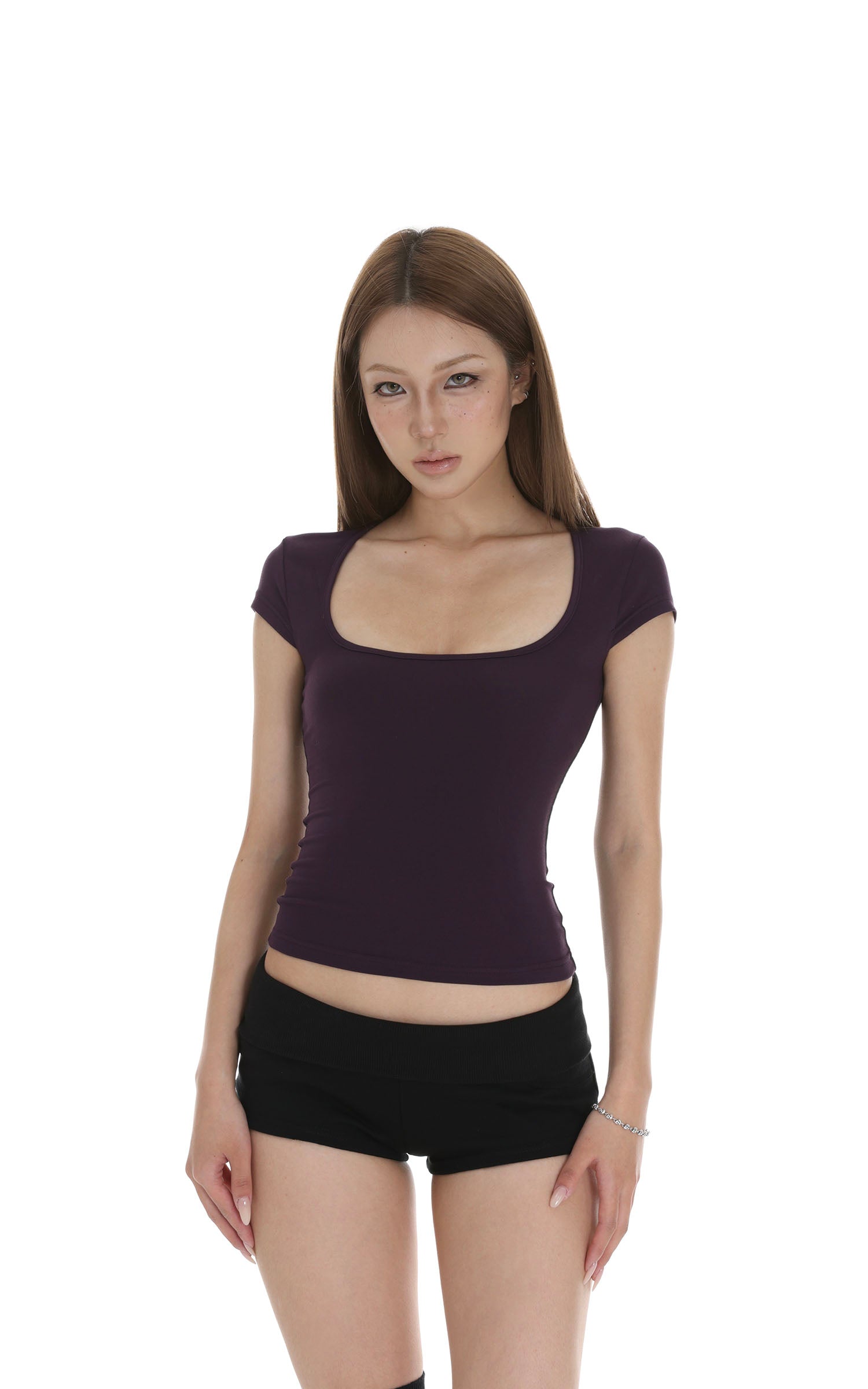 IAMXIAA Square Neck Fitted Short Sleeve T-Shirt