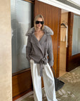 0122stepll Plush Wool Collar Belted Knit Jacket