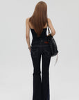 IAMXIAA Strapless Denim Top and Flared Pants Two-Piece Set