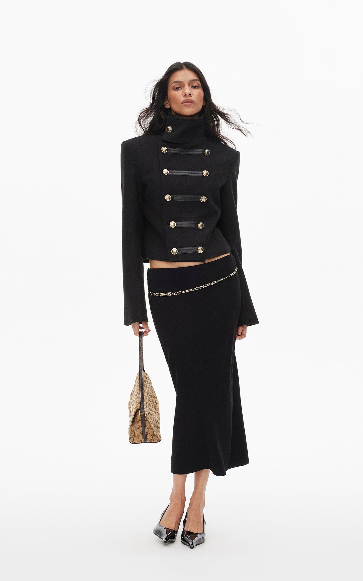 0122stepll High Collar Cropped Military Jacket