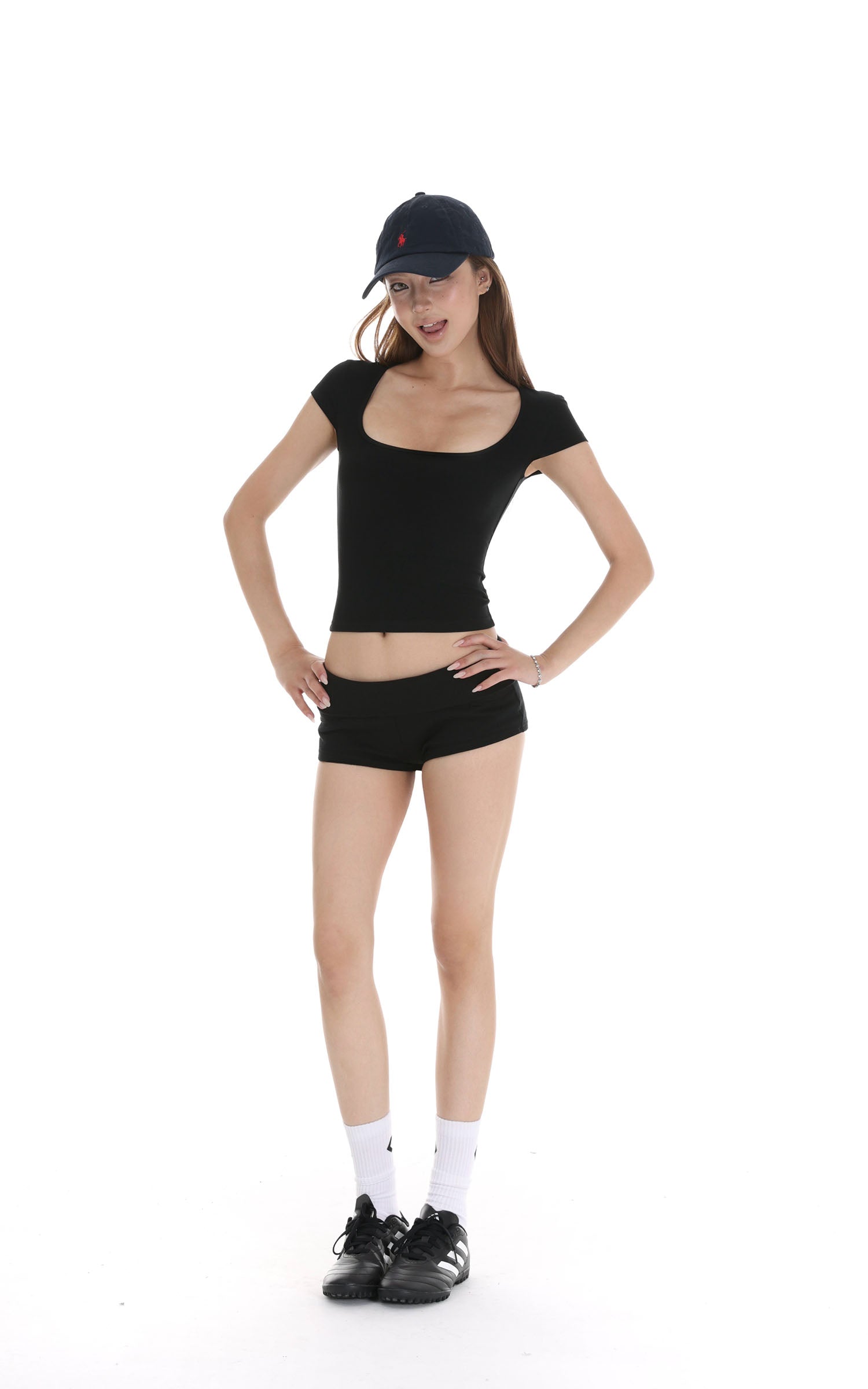 IAMXIAA Square Neck Fitted Short Sleeve T-Shirt