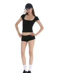 IAMXIAA Square Neck Fitted Short Sleeve T-Shirt