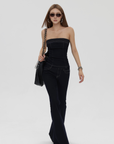 IAMXIAA Strapless Denim Top and Flared Pants Two-Piece Set