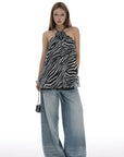 IAMXIAA Distressed Baggy Denim Jeans Low Waist Wide Leg Street Style Vintage Wash