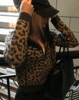 0122stepll Leopard Jacquard Hooded Knit Zip-Up Jacket