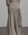 DOINDULGE Draped Pleated Layered Long Skirt