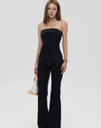 IAMXIAA Strapless Denim Top and Flared Pants Two-Piece Set