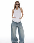 IAMXIAA Distressed Baggy Denim Jeans Low Waist Wide Leg Street Style Vintage Wash