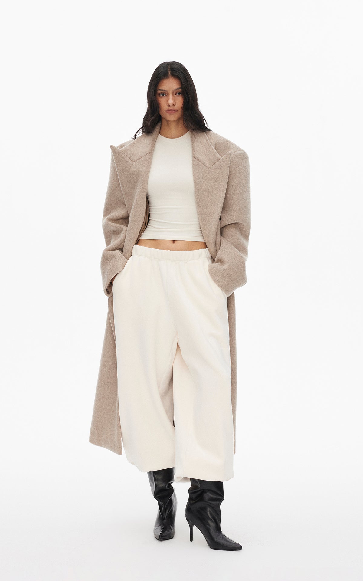 0122stepll Ensemble trois pièces : veste zippée en polaire, t-shirt ajusté et pantalon large