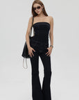 IAMXIAA Strapless Denim Top and Flared Pants Two-Piece Set