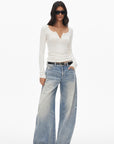 0122stepll Scoop Neck Button-Front Slim-Fit Long Sleeve T-Shirt
