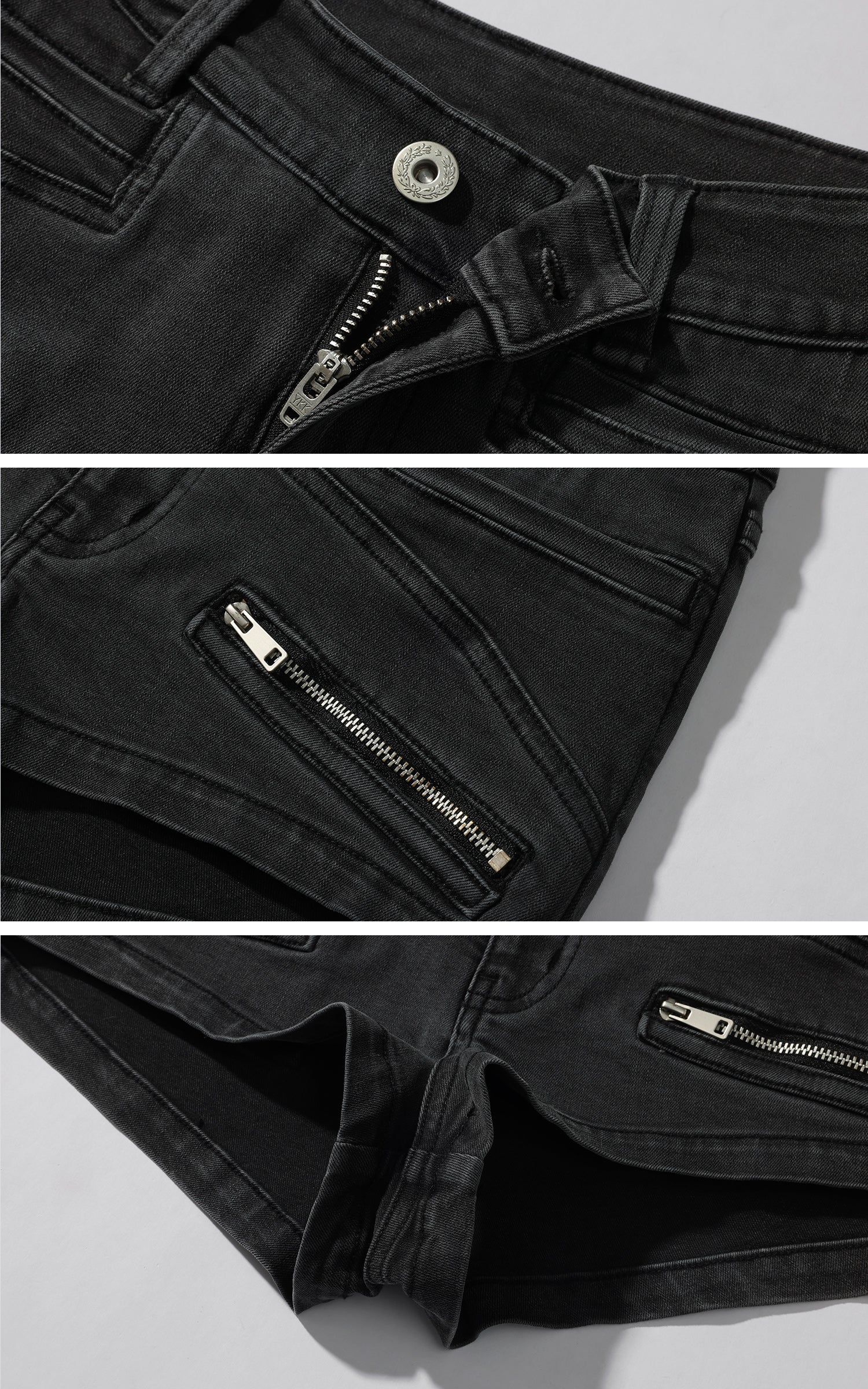 WARDEN EDGE Zipper Detail Low-Rise Denim Shorts