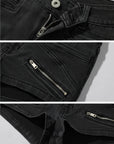 WARDEN EDGE Zipper Detail Low-Rise Denim Shorts