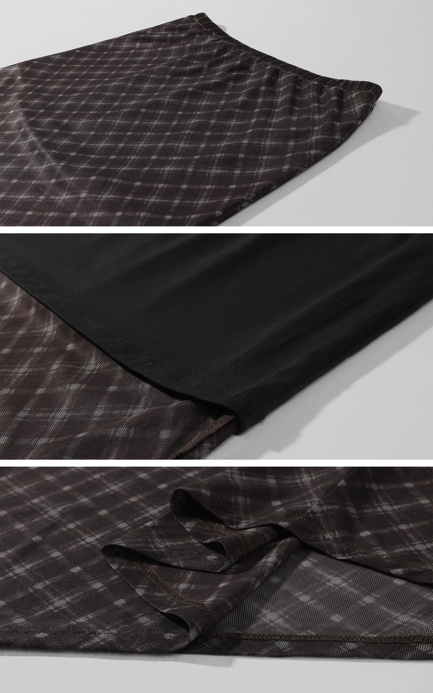 0122stepll Sheer Checkered Mesh Midi Skirt