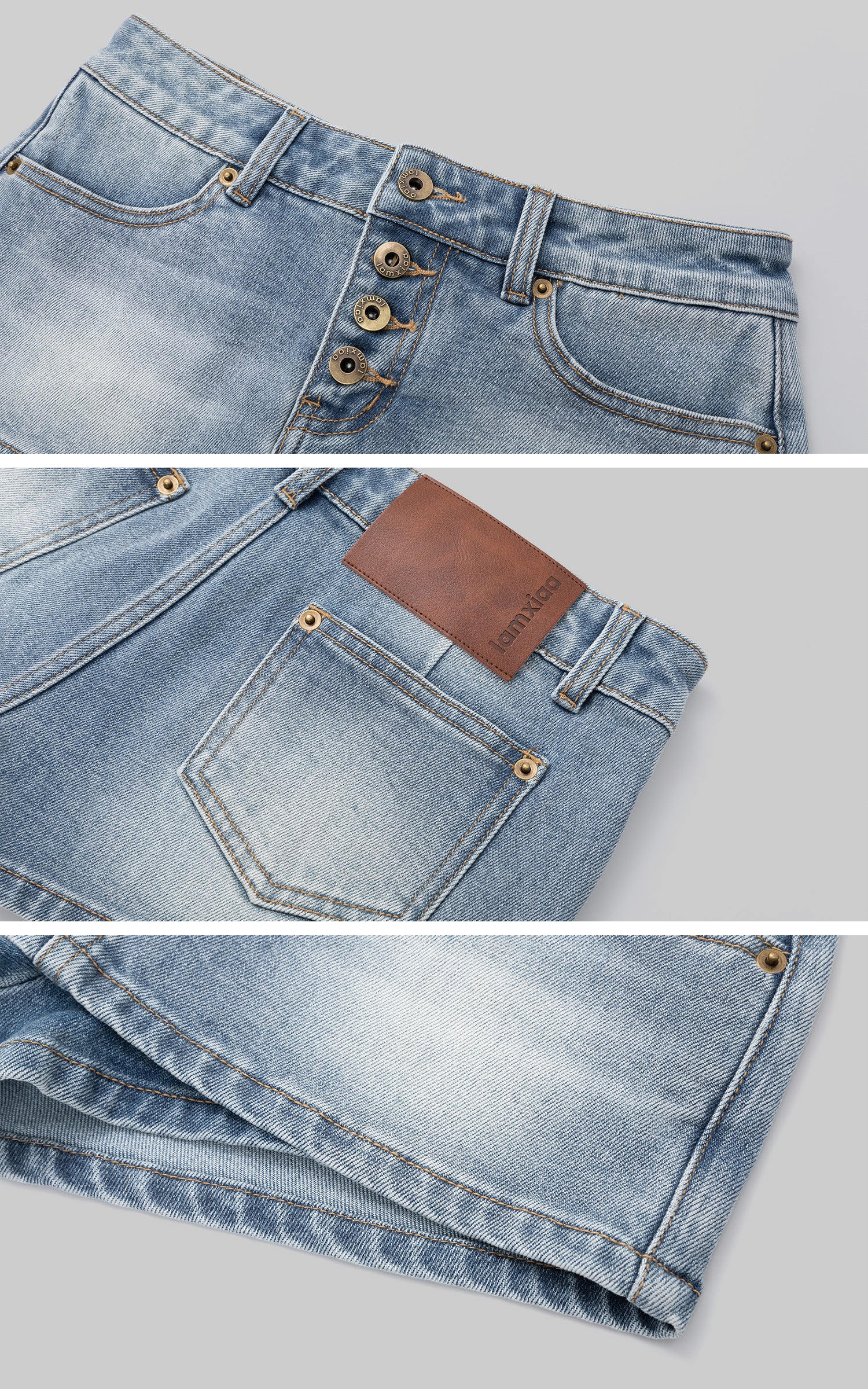 IAMXIAA Low Rise Washed Denim Skort