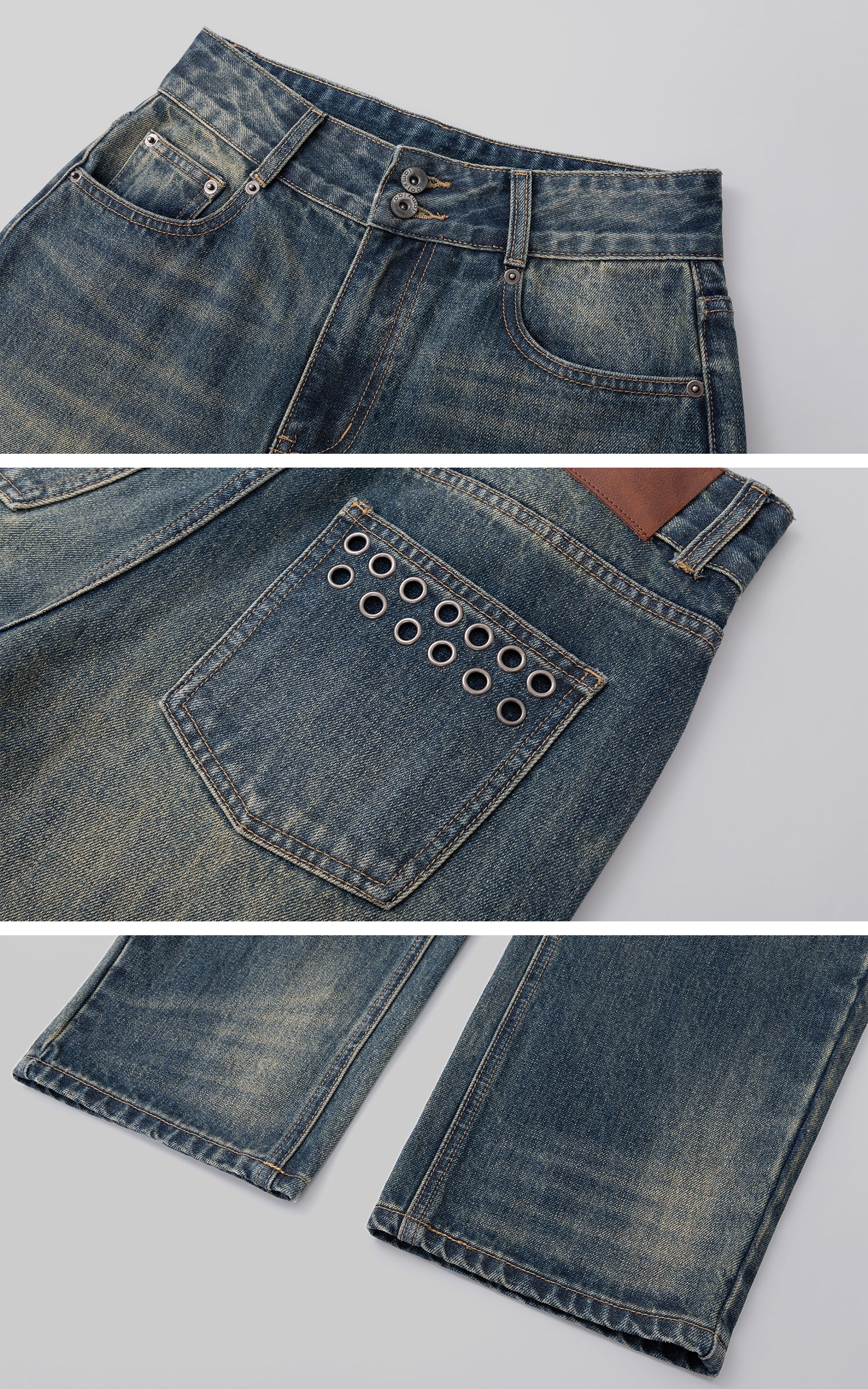 IAMXIAA Vintage Wash Grommet Baggy Jeans