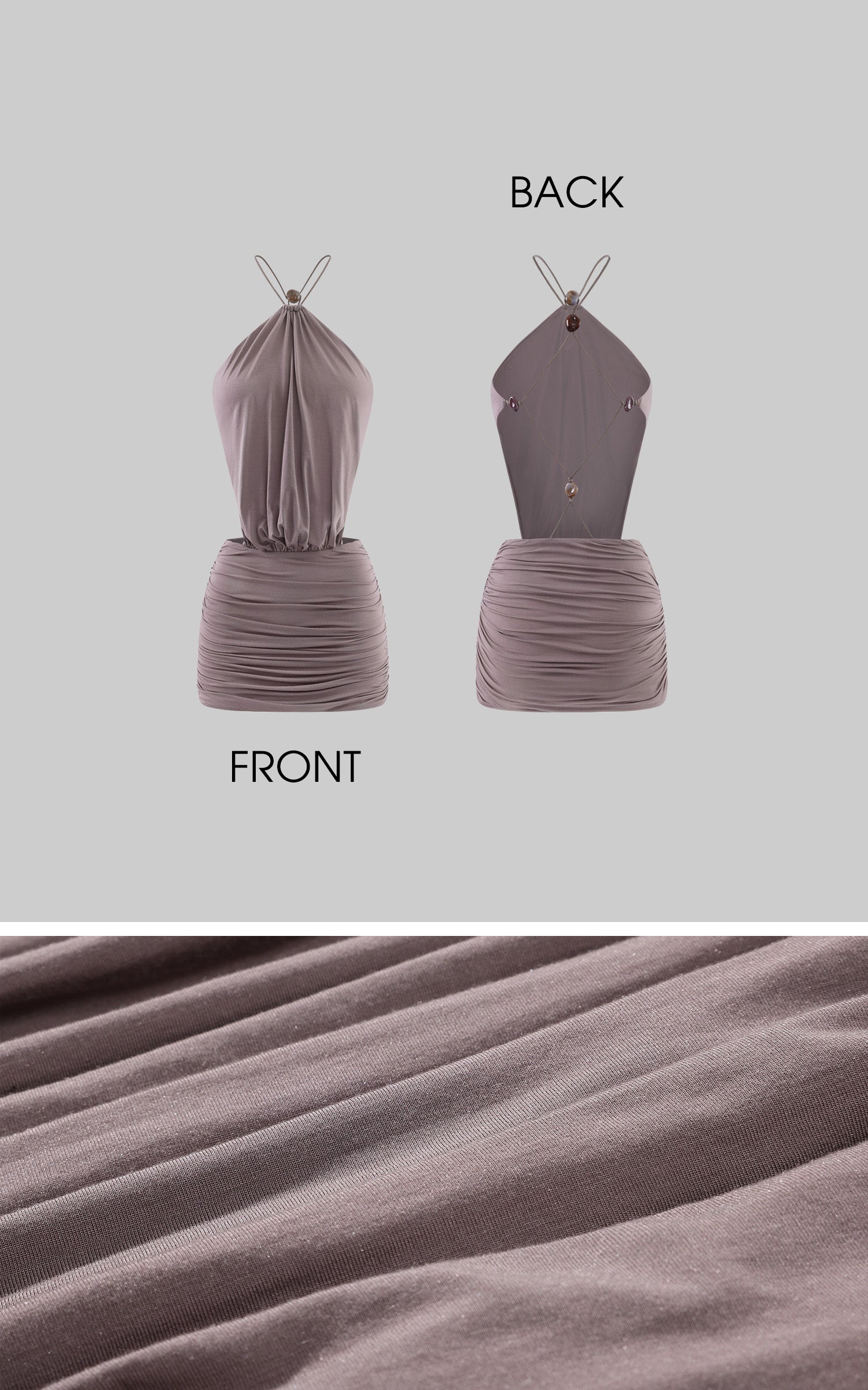 Hydrae Ruched Backless Halter Mini Dress