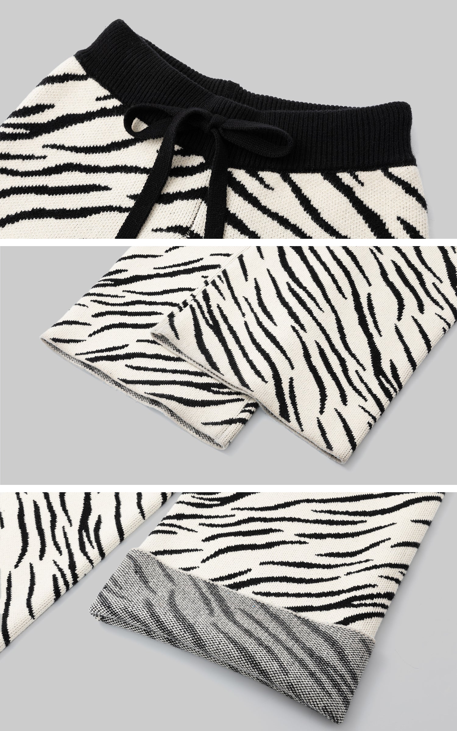 IAMXIAA 제브라 니트 와이드 레그 라운지 팬츠