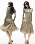 IAMXIAA Structured Waist Crinkle Midi Skirt