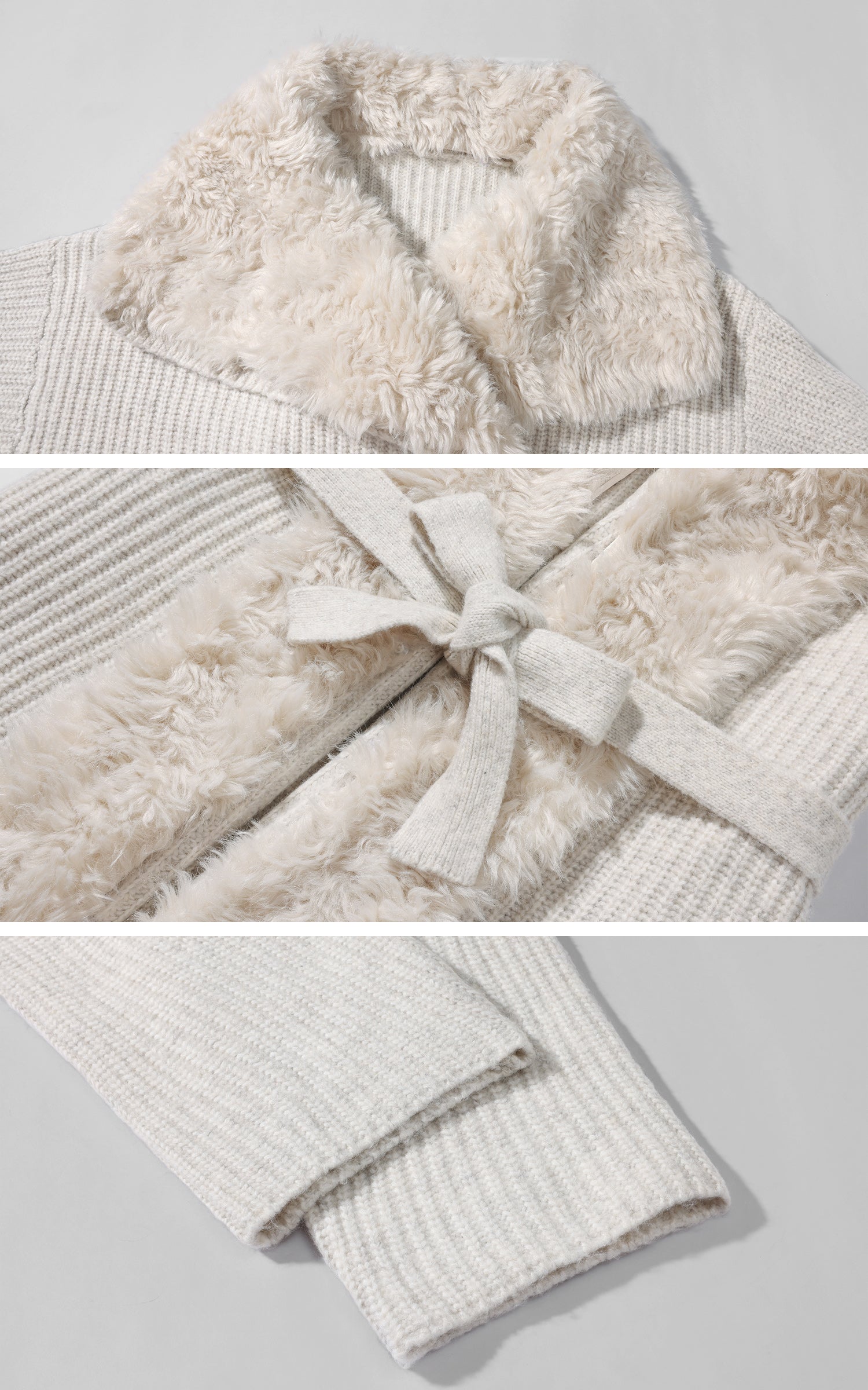 ROVENTE 페이크 퍼 트리밍 벨트 니트 롱 코트