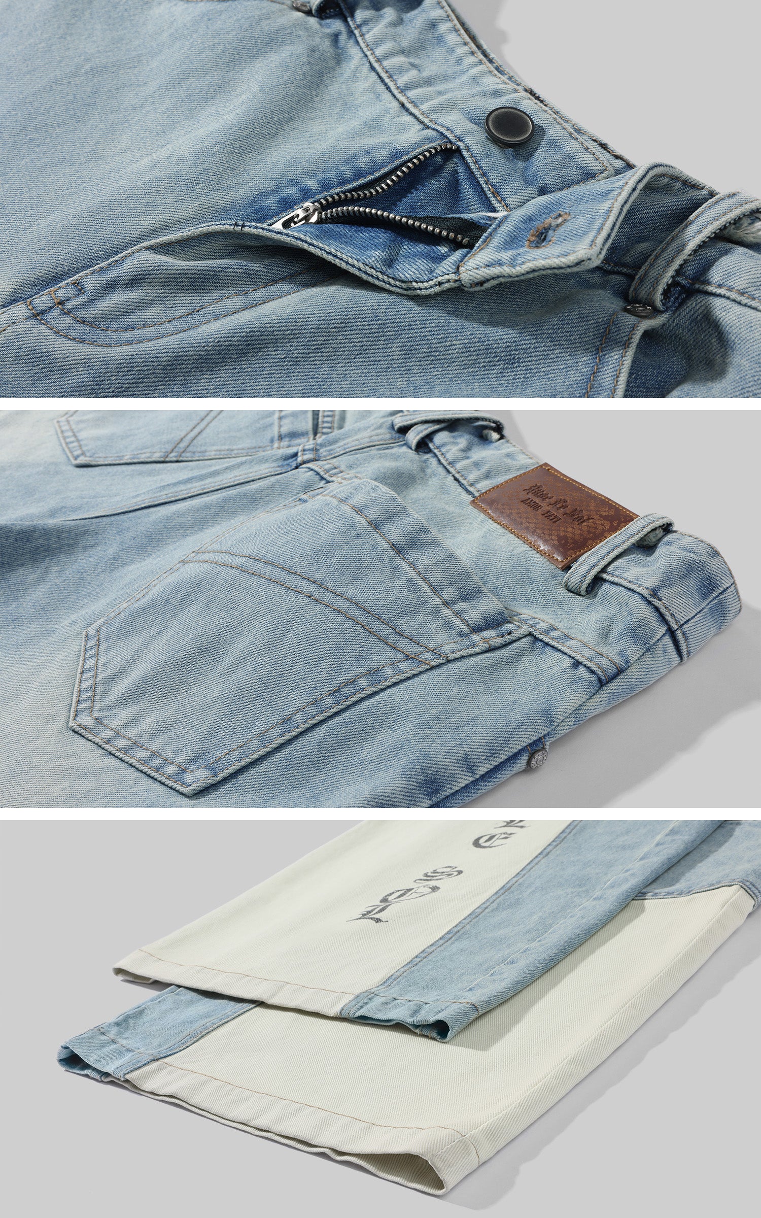 Rase le sol Color-Block Patchwork Wide-Leg Denim Pants