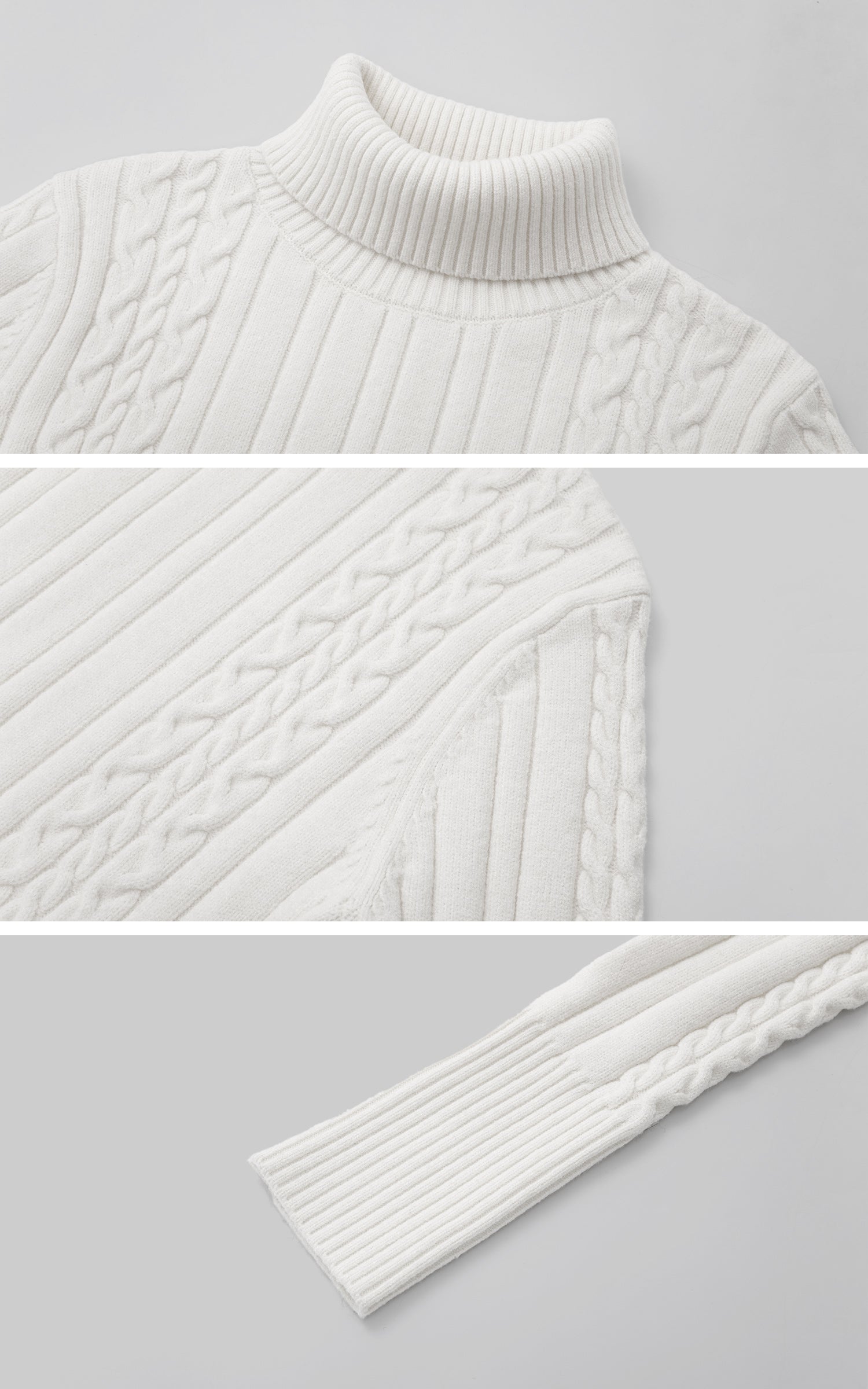 IAMXIAA Pull fin à col roulé côtelé en maille torsadée
