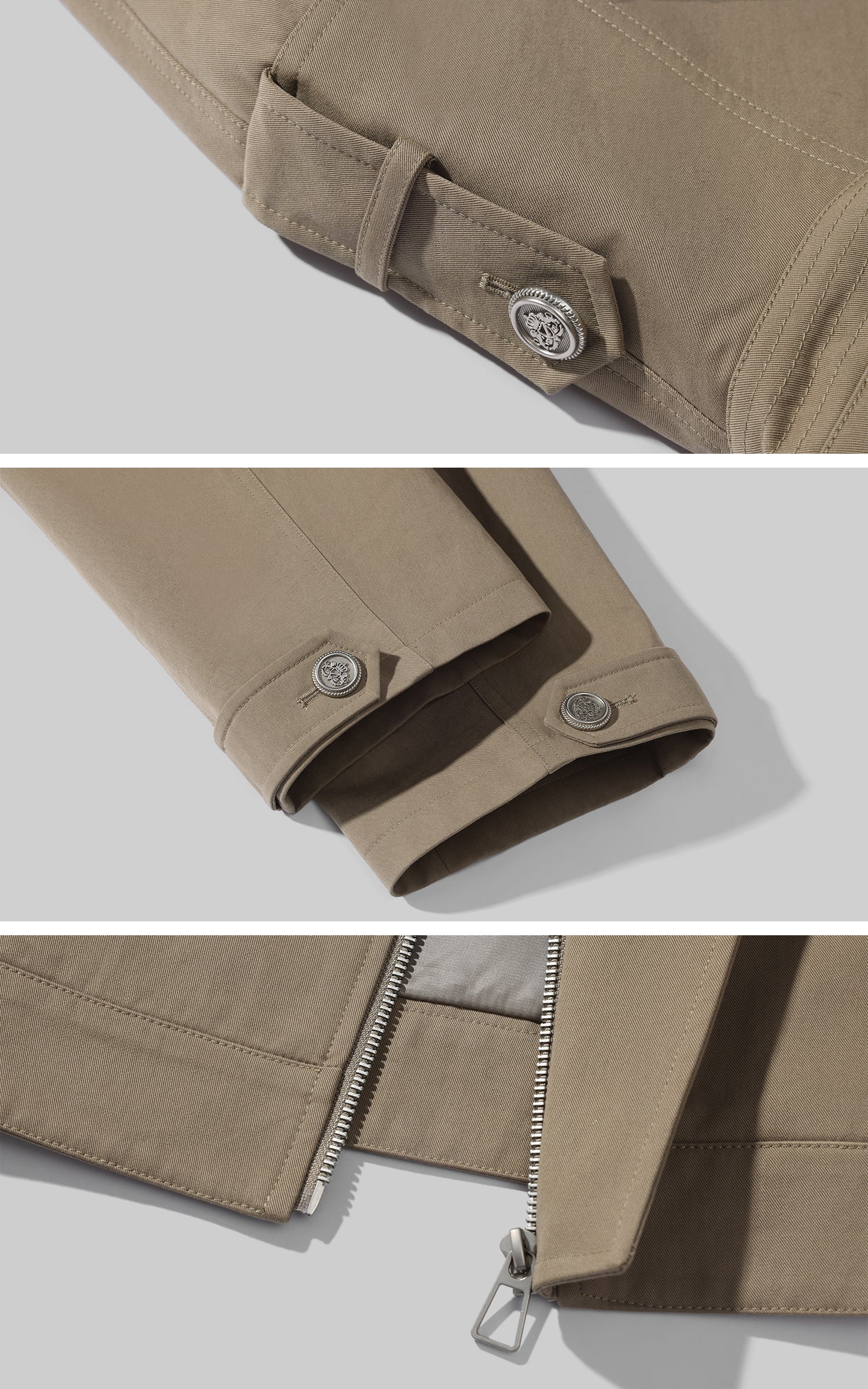 WARDEN EDGE 비대칭 클로저가 돋보이는 구조적인 하이칼라 트렌치 재킷